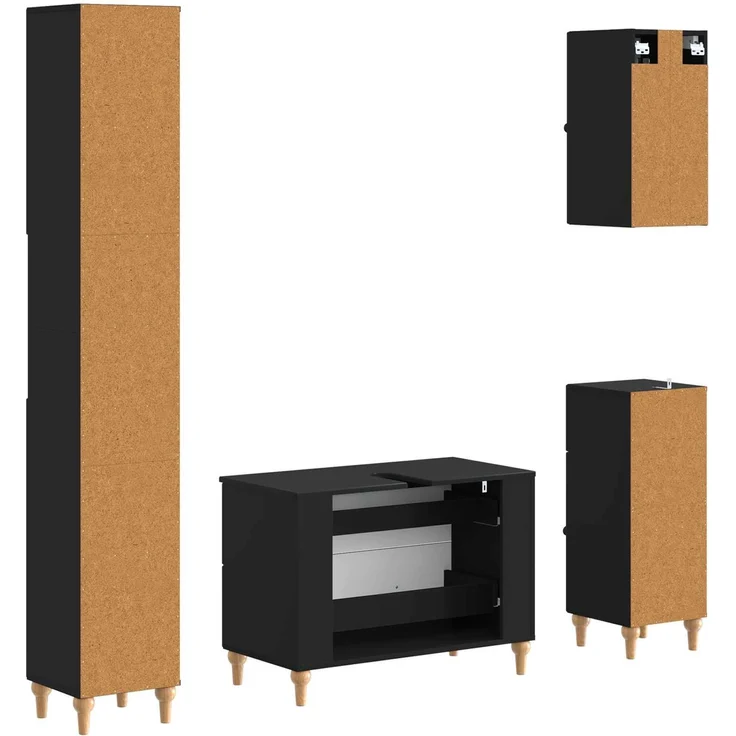 vidaXL 4-teiliges Badezimmer-Schrank-Set ALKMAAR Schwarz Holzwerkstoff 3417910 – Bild 7
