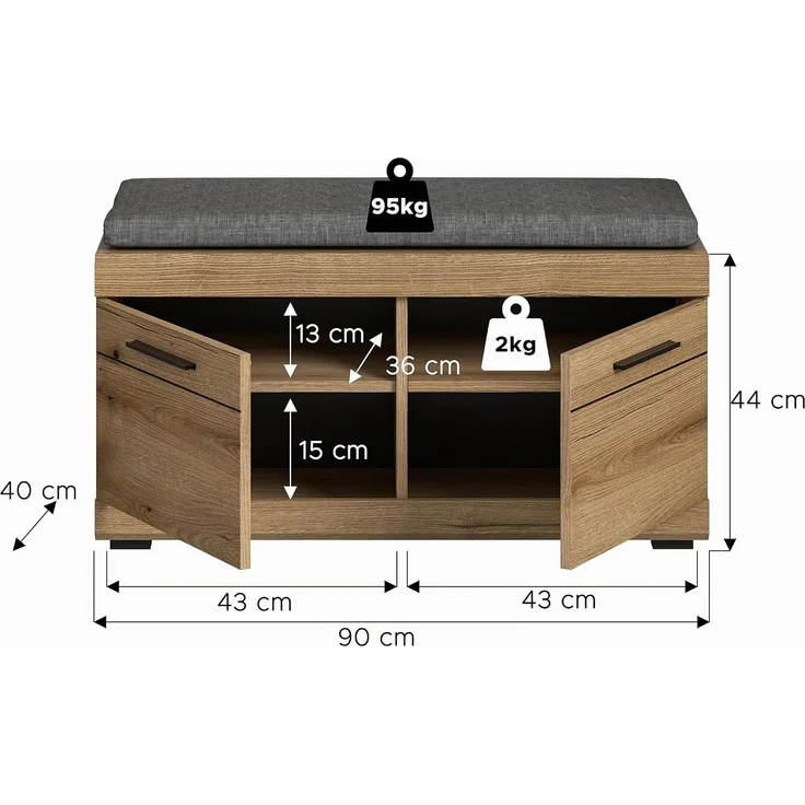 Sitzbank inkl. Sitzkissen (B/H/T: 90x44x40 cm) in Evoke Oak Nachbildung – Bild 4