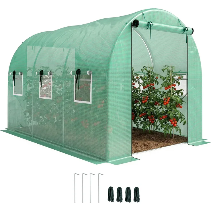 Outsunny Foliengewächshaus, PE, Stahl, Grün, 200L x 300B x 200H cm