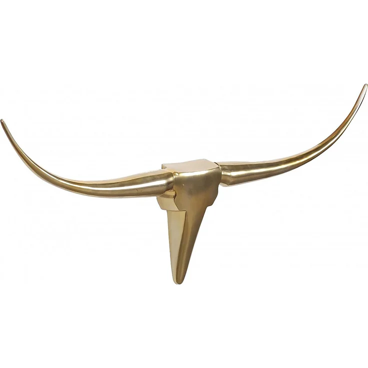 Wohnling Deko Geweih Bull M Gold 100cm Aluminium Stierkopf Modern Wandskulptur Longhorn 100x6x40 cm – Bild 2