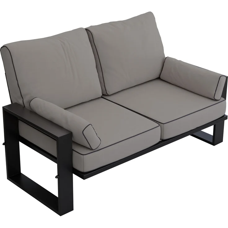 Outdoor 2-Sitzer Gartensofa, schwarze Metallbeine, Gartensofa für die Terrasse - ELBA S2 - grau – Bild 5