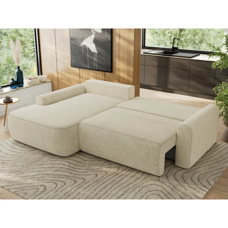 Ecksofa, L-förmiges, lose Kissen, DL-Schlaffunktion, (H 100 x T 187 x B 273 cm) - CUBO L - Struktur Creme - linke Seite – Bild 3