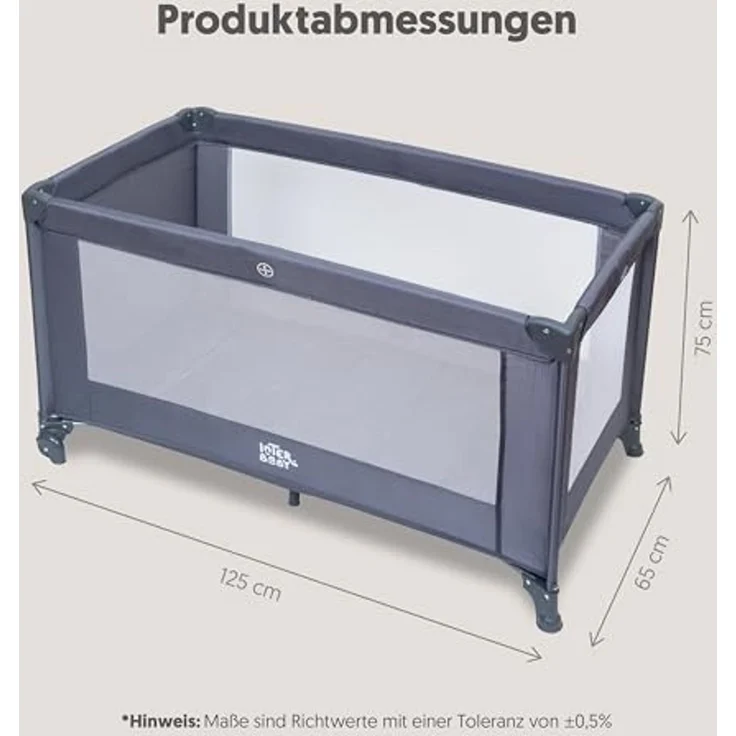 Interbaby Reisebett Baby klappbar mit Rollen 120x60 cm – Baby Reisebett mit Transporttasche, leicht faltbar, Kinderreisebett & Laufstall, Reisegitterbett bis 15 kg (Grau) – Bild 2