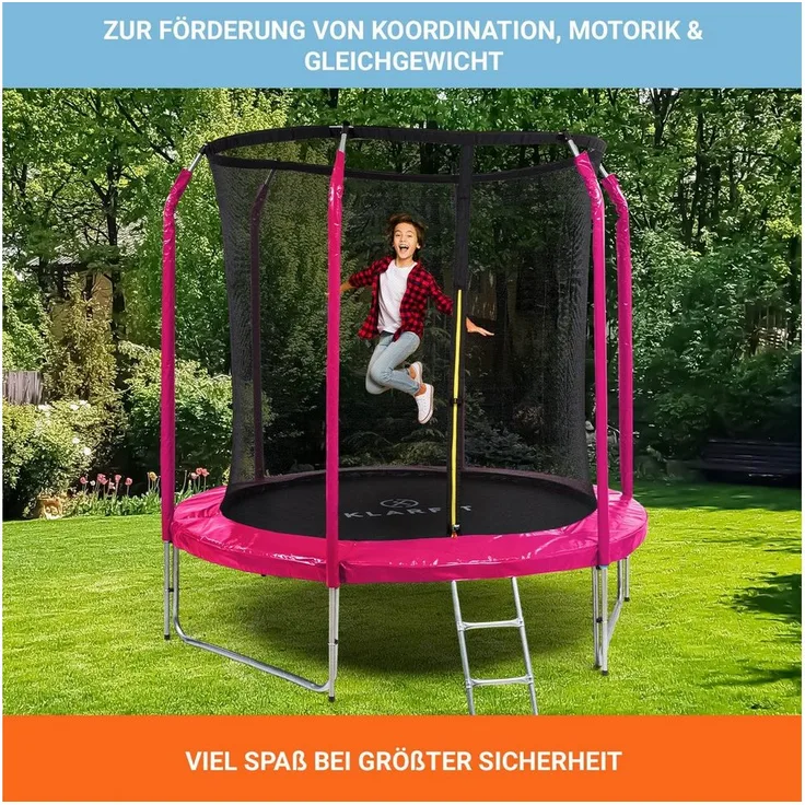 KLARFIT Jumpstarter Gartentrampolin, Ø 195 cm, Kinder Trampolin mit Sicherheitsnetz und stabiler Konstruktion für Outdoor Nutzung