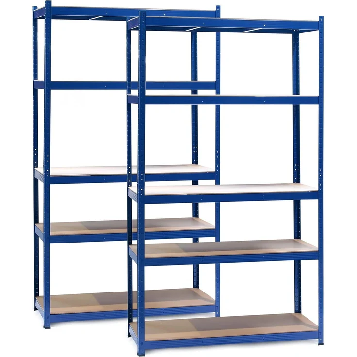 Wiltec Set 2X Schwerlastregal 100 x 60 x 200 cm, 200kg/Ebene, Steckregal blau, Lastenregal mit 5 Ablagen, Werkstattregal – Bild 1