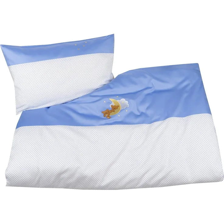 Mako-Satin Kinder Bettwäsche Mond-Bär 100x135 + 40x60 cm Blau von Bettwaesche-mit-Stil
