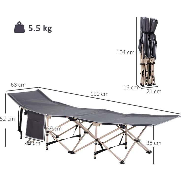 Feldbett, Campingbett, klappbar, wetterbeständig, Tinte. Tragetasche, 190 x 68 x 52 cm, Grau--Grau--52x68x190cm--YOUDENOVA – Bild 5