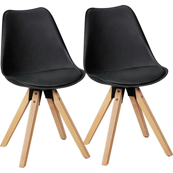 Wohnling 2er-Set Esszimmerstühle Skandinavische Stühle mit Holzbeinen schwarz – Bild 2