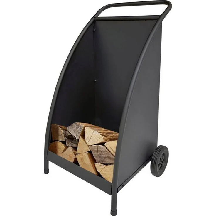 Kaminholzwagen aus Metall 50 x 53 x 88 cm – schwarz pulverbeschichtet mit Rollen, praktisch zum Transport von Holzscheiten – Bild 2