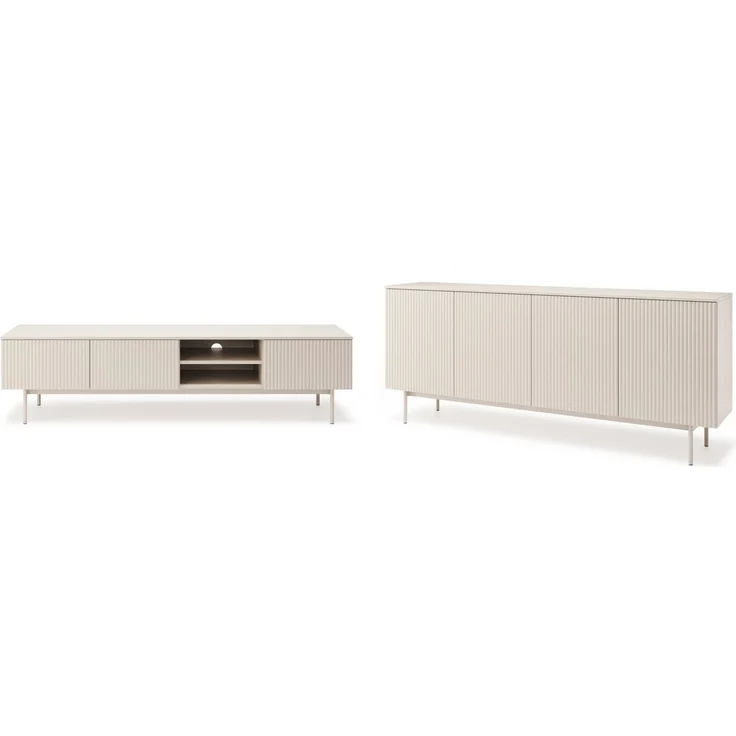 Beautysofa Wohnzimmer-Set SOFT Wohnwand in Kaschmir, (Push-to-Open, Moderne Wohnzimmermöbel, 2-teilig – TV-Schrank Lowboard 200 cm + Kommode Sideboard 200 cm), TV-Möbel Set mit Rillenfronten – Bild 2