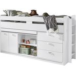 Relita 'Ponny' Stauraum-Hochbett inkl. Rollrost, mit Schreibtisch und 3 Schubladen, 90x200 cm, Weiß