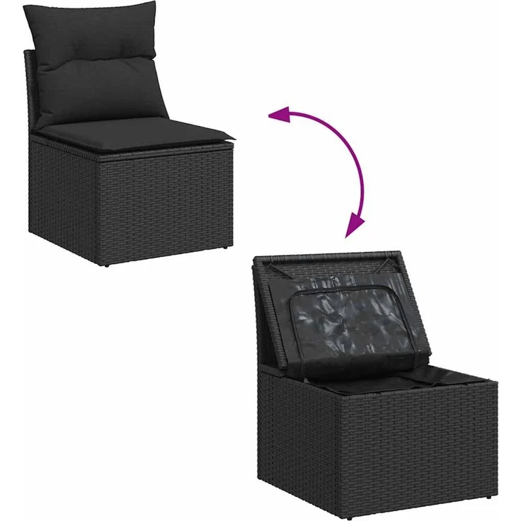 vidaXL 4-tlg. Garten-Sofagarnitur mit Kissen Schwarz Poly Rattan 3325947 – Bild 6