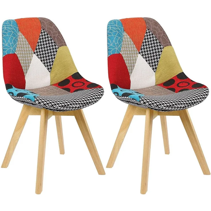 2er-Set Esszimmerstühle aus Holz mit Leinenbezug Designer Modell Lisa