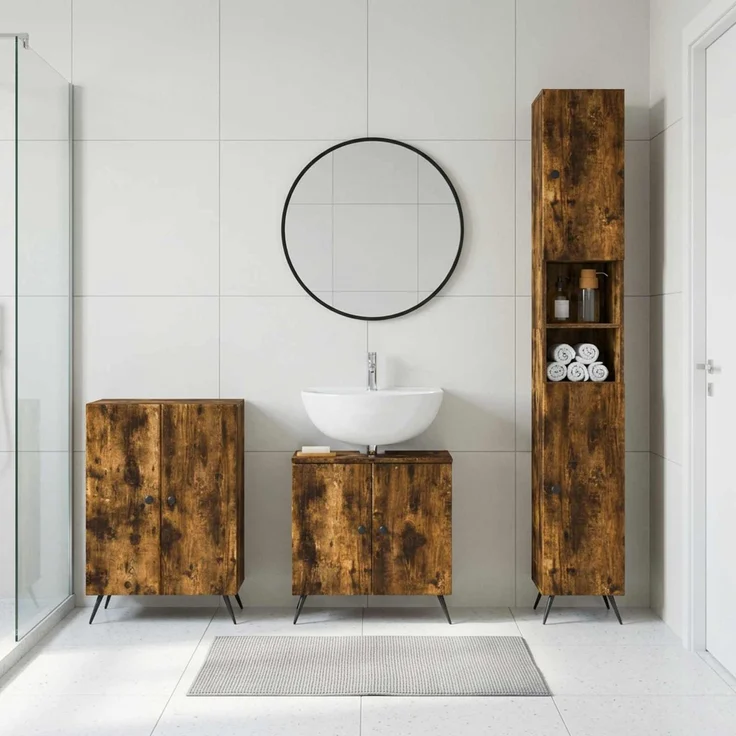 vidaXL 3-teiliges Badezimmer-Schranksystem BREDA Raucheiche 3417482 – Bild 1