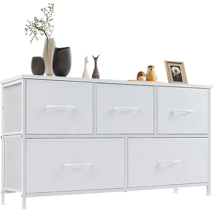 Sweetcrispy Kommode für Schlafzimmer, breite Schublade Kommode Organizer Storage Drawers Fabric Storage mit 5 Schubladen, kleine Kommode, TV Stand für Schlafzimmer, Schrank, Wohnzimmer, Kinderzimmer