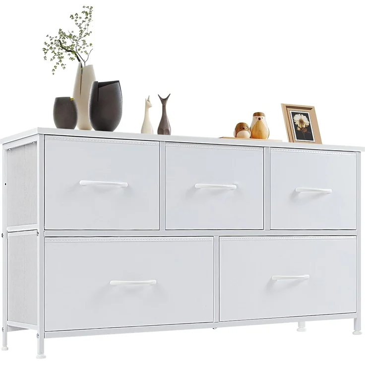 Sweetcrispy Kommode für Schlafzimmer, breite Schublade Kommode Organizer Storage Drawers Fabric Storage mit 5 Schubladen, kleine Kommode, TV Stand für Schlafzimmer, Schrank, Wohnzimmer, Kinderzimmer