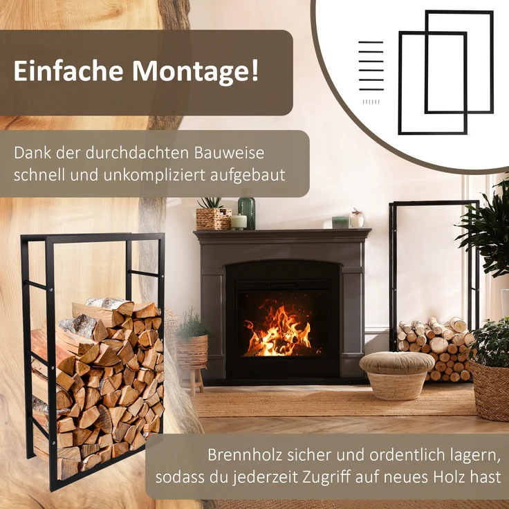 Kaminholzregal schwarz, Metallregal 60x25x100 cm, Brennholzregal – Bild 6