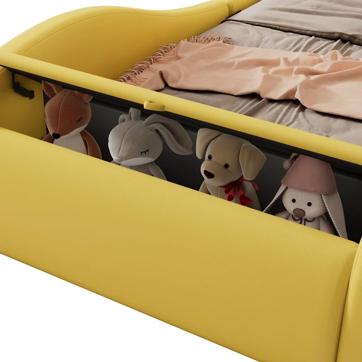 Autobett 90×200 cm mit Rundumschutz, APP-Leuchträdern & Stauraum, Gelb, ohne Matratze – Bild 10