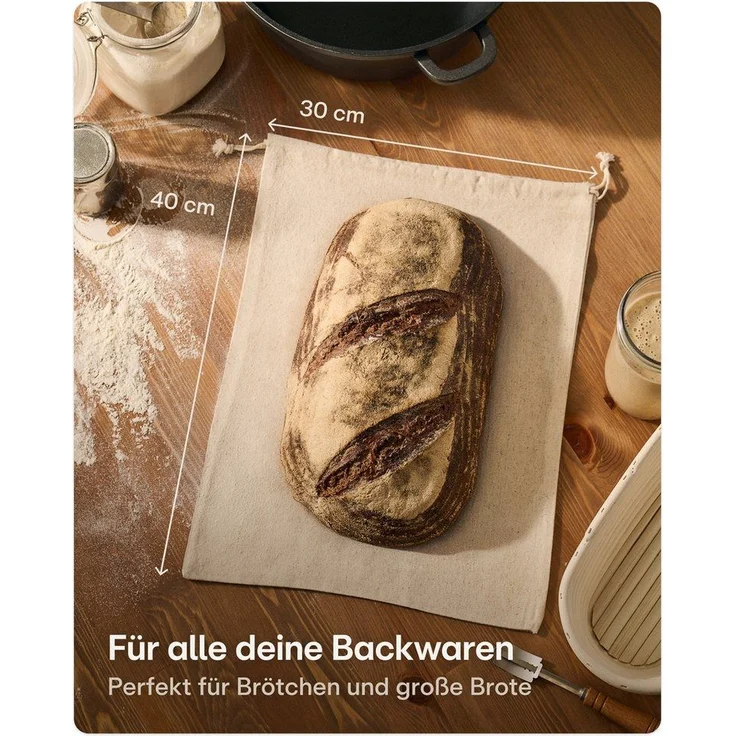 Praknu Brottasche 2x Leinen Brotbeutel 30x40cm – Großer Brotsack aus Dickem Stoff, Leinen, (2er Set, 2 x Brotbeutel Leinen 30x40cm), Extra Dicker Stoff & Wiederverwendbar – Brottaschen für Gebäck – Bild 3