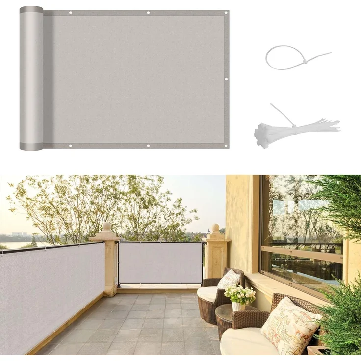 SUNNY GUARD Balkon Sichtschutz 70x700 cm Balkonverkleidung Balkonabdeckung Balkonumspannungen,UV-Schutz,Wind und wasserdicht,Geeignet für Balkon,Garten,mit Kabelbinder,Taupe,Benutzerdefinierte – Bild 1