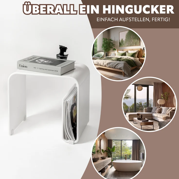 Acryl Beistelltisch mit Magazinhalter 2in1, weiß-glänzend – Bild 5