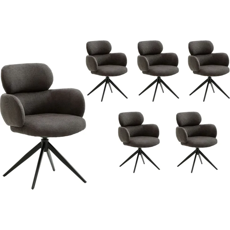 LC Home Esszimmerstühle »Soma« 6er Set Webstoff grau – drehbare Armlehnstühle & Polsterstühle