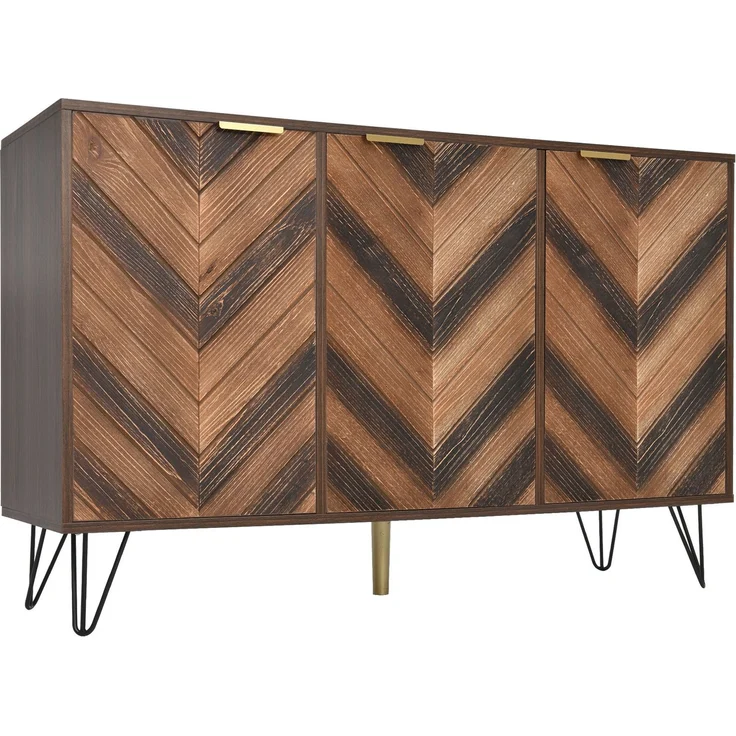 Merax Sideboard mit Fischgrätenmuster Dekor und Eisenfüße, Kommode mit 3 Türen und goldenen Metallgriffe, B:120cm – Bild 8