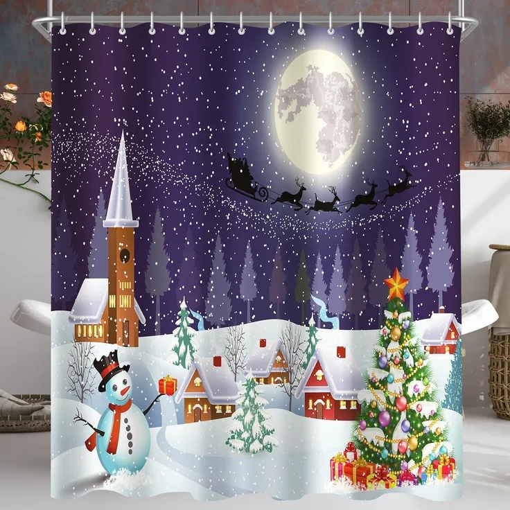 Duschvorhang Weihnachtsstimmung 180x200cm Beschwerter Saum Antischimmel