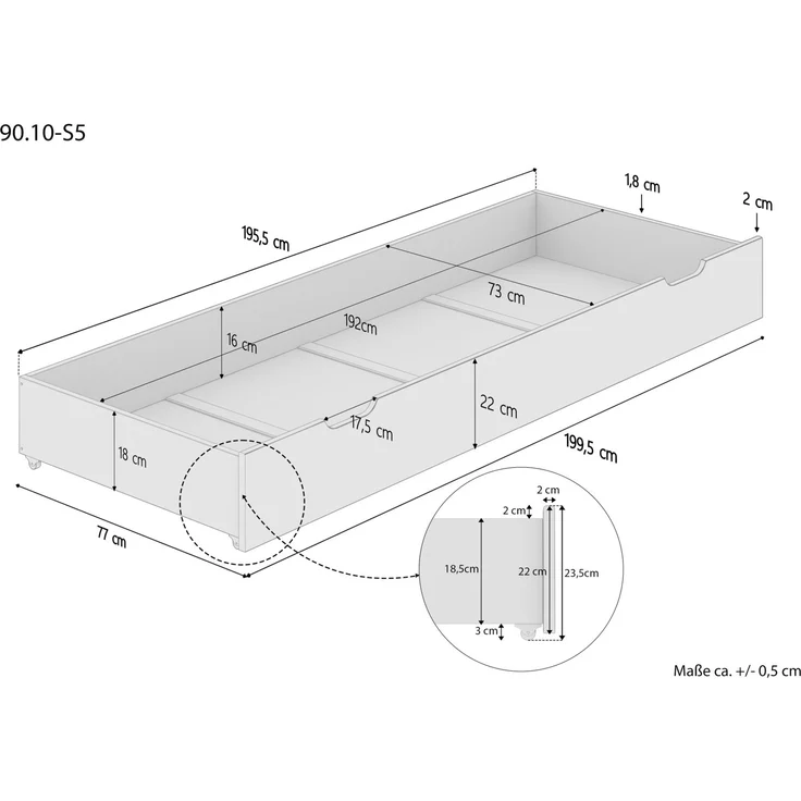 Bettkasten Rollkasten Staukasten für schmale Betten 80x200 Kiefer weiß 90.10-S5W – Bild 2