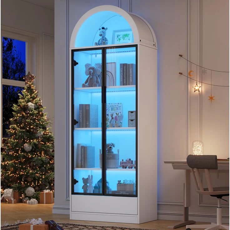 Glasvitrine 70 x 38 x 190 cm in Weiß mit LED-Beleuchtung und App-Steuerung – Bild 1