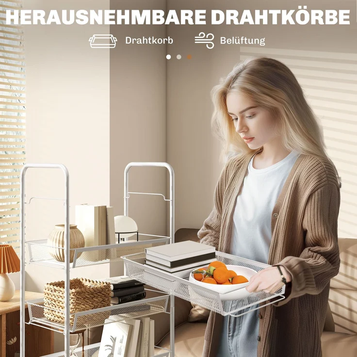 HOMCOM Servierwagen, Stahl, Weiß, 45L x 26,5B x 106H cm – Bild 5