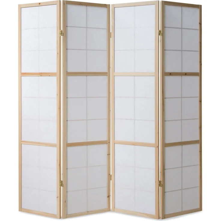 Paravent Raumteiler 4 teilig, Holz Reispapier Natur – Bild 6