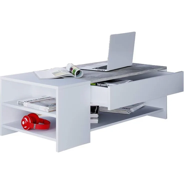 VCM Beistelltisch & Couchtisch Tindus 914519 Weiß / Beton-Optik H. 35 x B. 100 x T. 50 cm