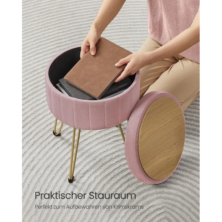 Songmics Sitzhocker Hocker (Schminktischhocker, Samt Schminkhocker), 4 Metallbeine, für Ankleidezimmer, Wohnzimmer, Schlafzimmer, rosa – Bild 7