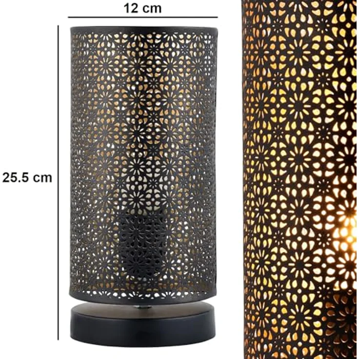 Marrakesch Tischlampe Tuza, 25cm große Nachttischlampe aus schwarzem Metall mit E27 Fassung, orientalisches Design für Wohnzimmer und Schlafzimmer – Bild 5