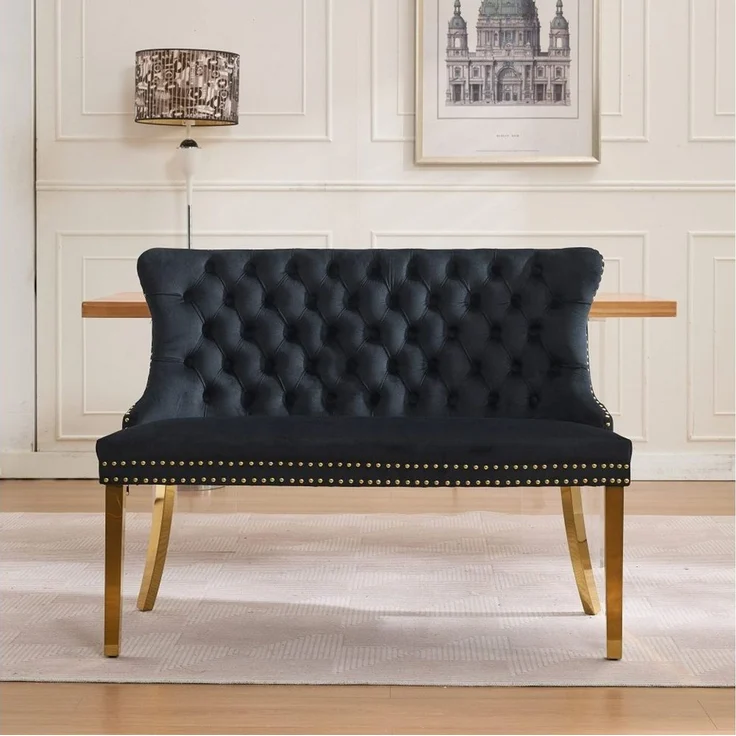 BBWL Polsterbank 2-Sitzer mit Handmade Knöpfen, Wing Back, Samtpolsterung, Velvet Double Dining Loveseat Bank für Küche & Esszimmer, Mid-Century – Bild 1