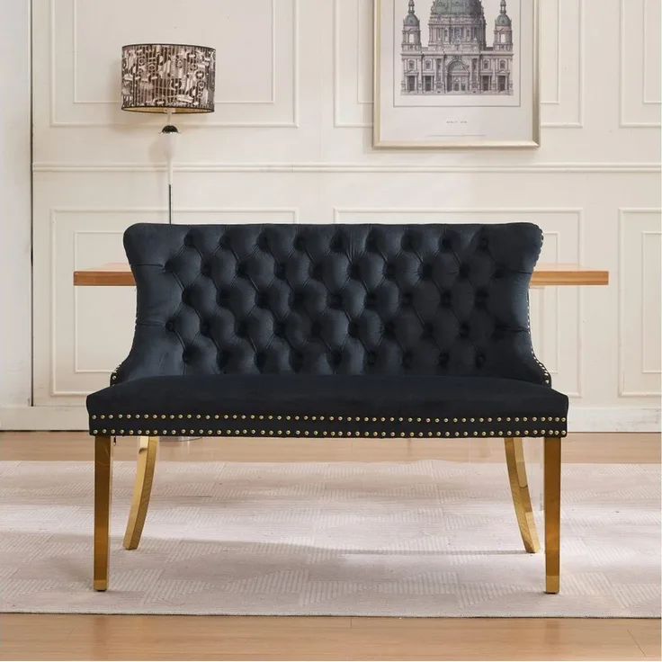 BBWL Polsterbank 2-Sitzer mit Handmade Knöpfen, Wing Back, Samtpolsterung, Velvet Double Dining Loveseat Bank für Küche & Esszimmer, Mid-Century