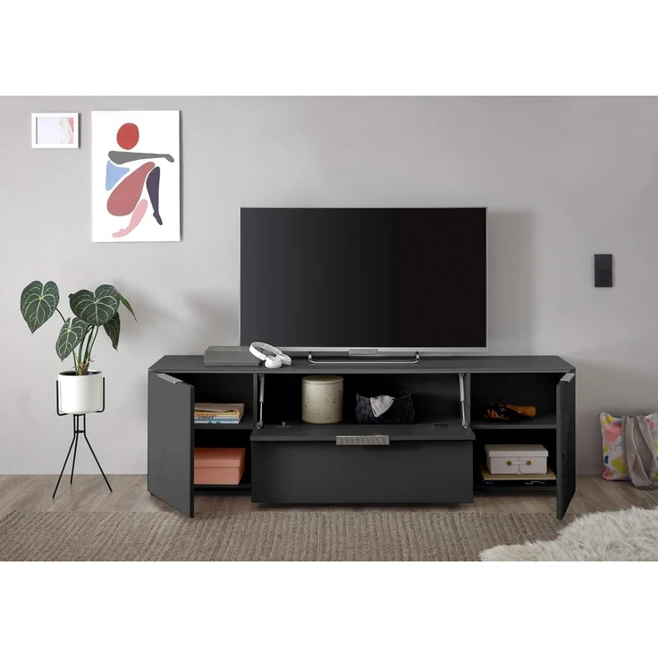Stella Trading TV-Lowboard Santorin in Anthrazit, TV - TV Schrank für TV bis 65 Zoll mit viel Stauraum für Ihr Wohnzimmer - 180 x 55 x 40 cm (B/H/T) – Bild 6