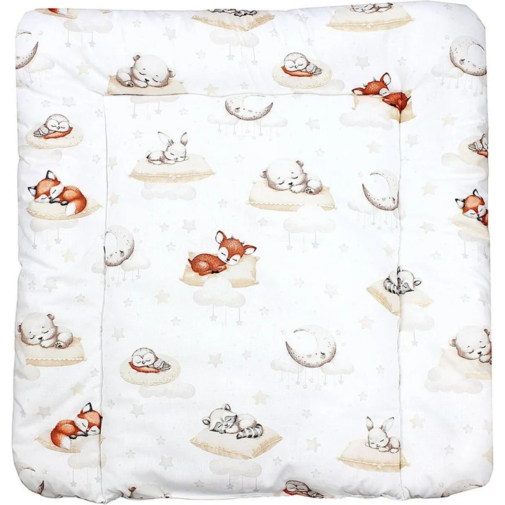TupTam Baby Wickeltischauflage mit Baumwollbezug Gemustert, Farbe: Schlafende Baby Tiere/Beige, Größe: 70x50 cm – Bild 1