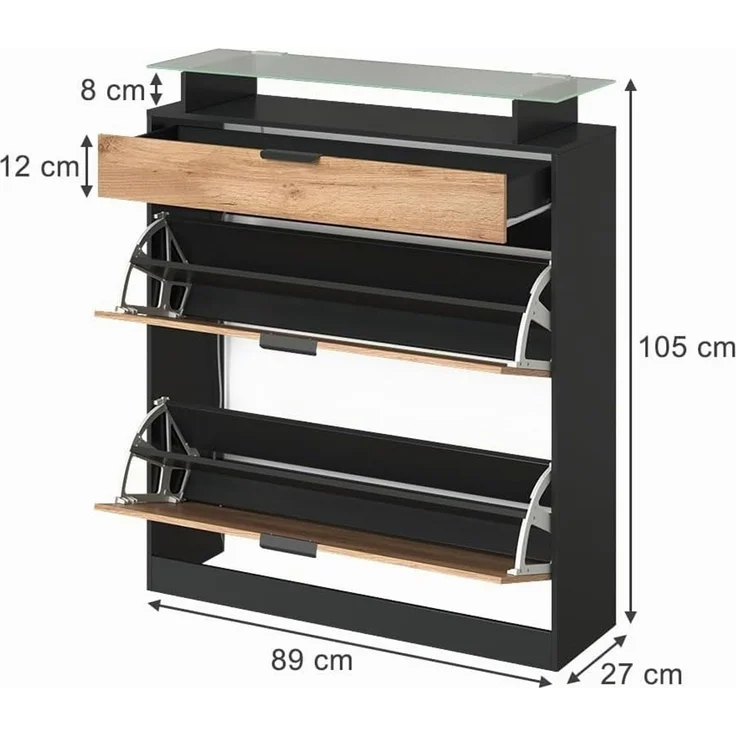 Schuhkipper Alex Goldkraft Eiche/Anthrazit 89 x 105 cm mit LED-Beleuchtung Vicco – Bild 3