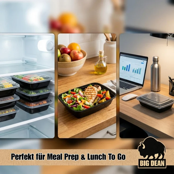 BigDean Lunchbox Wiederverwendbare Meal Prep Boxen mit Deckel (10 Stück), Kunststoff, (Set, 10-tlg, Meal-Prep Boxen), Auslaufsicher, Kompakt, Stapelbar, Mikrowellen & Spülmaschinenfest. – Bild 5