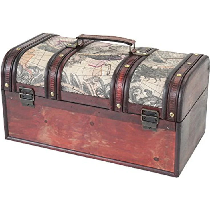 HMF Schatzkiste Schatztruhe aus Holz mit Metallschloss, dekorative Holzkiste 38 x 20 x 19 cm, Kuba – Bild 5