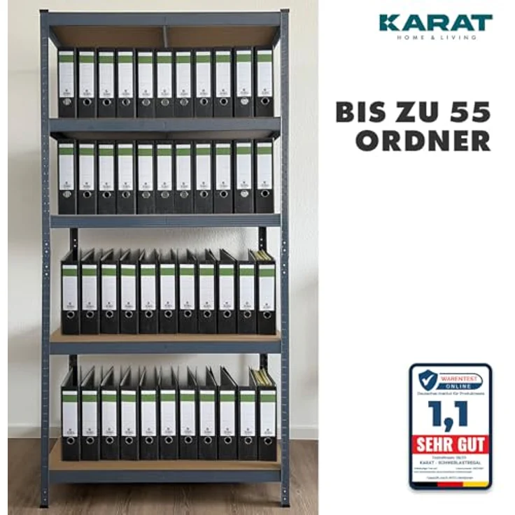 KARAT Schwerlastregal, 2er Set, 30 x 75 x 150 cm Steckregal, Kellerregal, Lagerregal - TÜV/GS-geprüft - 5 verstellbare Böden (Grau) – Bild 6
