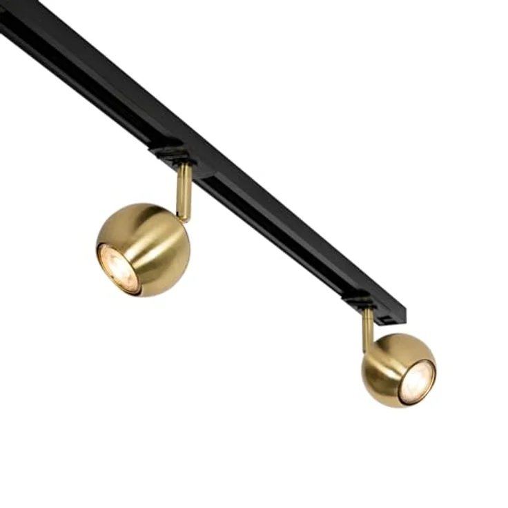 QAZQA Gissi, Modernes 1-Phasen-Schienensystem Komplettset mit 5-flammigen Deckenspot, Schwarz mit Gold, GU10 dimmbar, für Wohnzimmer und Schlafzimmer – Bild 2