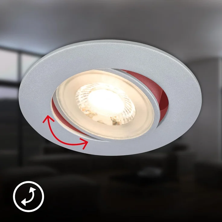 BRILONER - 2er Set LED Einbaustrahler 230V flach, schwenkbar, warmweißes Licht, LED Spot, flach, Deckenspots, Spots 230V, Einbauleuchten, Einbauspots, 68mm Lochmass, 8x3,2 cm, Chrom-matt – Bild 5