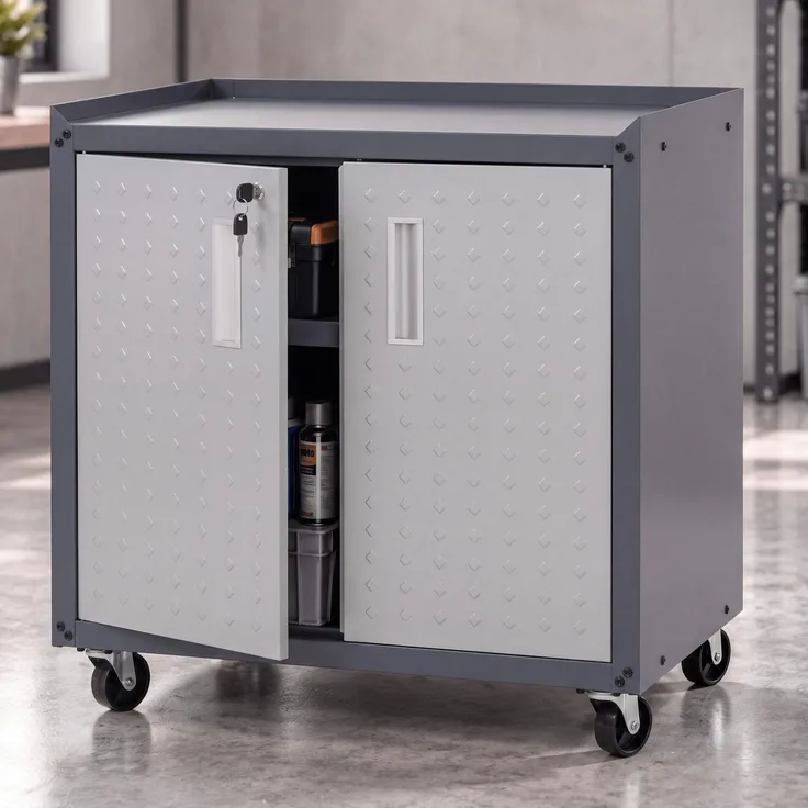 Rollschrank HWC-O52, Werkstattwagen Rollwagen, abschließbar Rollen 2 Staufächer Stahl 80x77x50cm ~ hellgrau/dunkelgrau