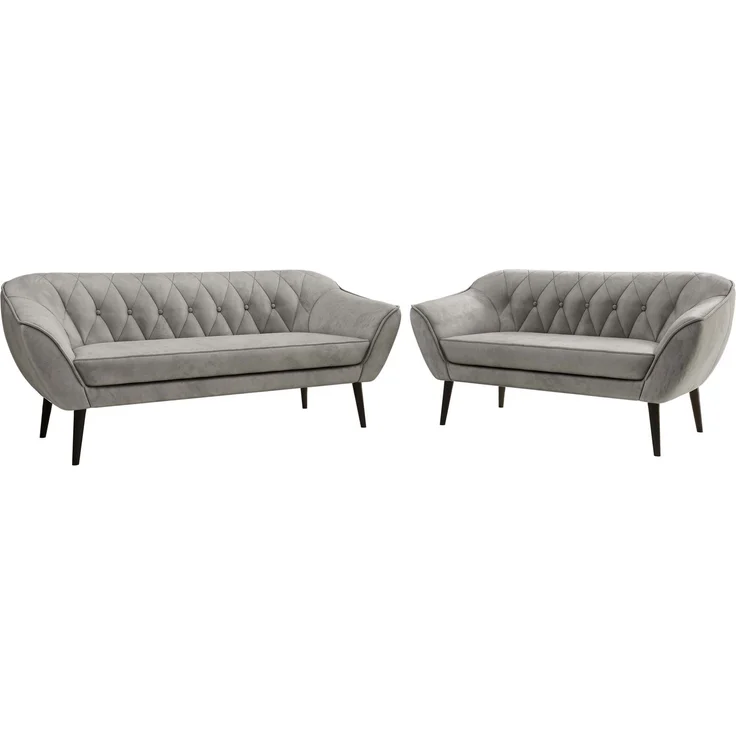 Skandinavisches Sofa Set PIRS 3-2, Komplettset, Wellenfederung, schwarze Füße, Sitzgruppe, Polstermöbel Set - Hellgrau Velvet – Bild 6