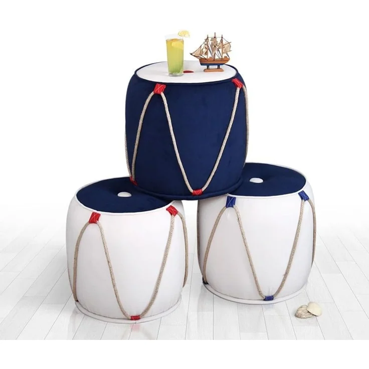 Hanah Home 'Fora v3 - Blue, White' Pouffe, Blau / Weiß, 42 x 44 x 42 cm – Bild 4