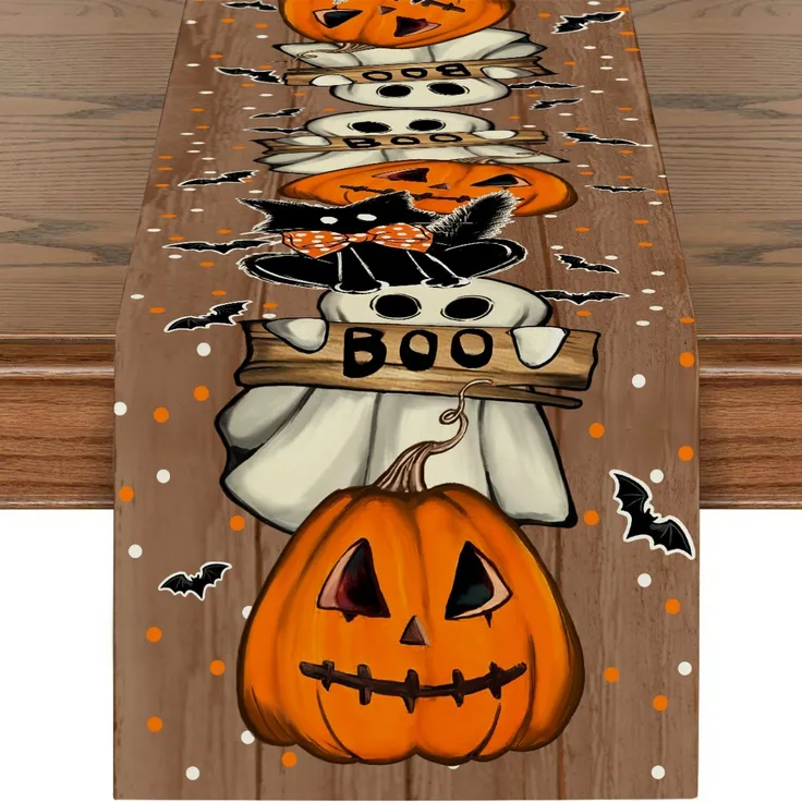 ABC Halloween-Tischläufer aus Leinen, 33 x 180 cm