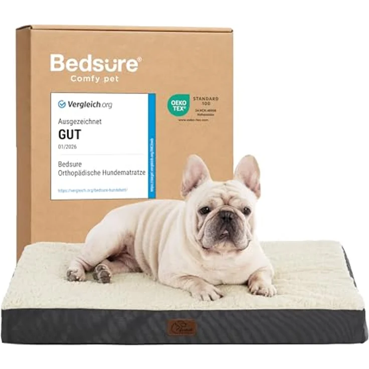 BEDSURE orthopädisches Hundebett kleine Hunde - 76 x 51 x 7.6 cm Hundekissen flauschig Hundematte waschbar Hundematratze in grau für kleine Hunde – Bild 2